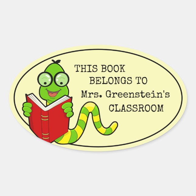 Bookworm Dieses Buch gehört zum Lehrerklub Ovaler Aufkleber (Vorderseite)
