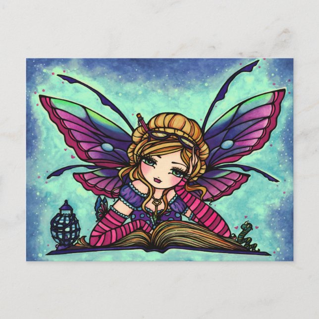 Bookworm Fairy Fantasy Art Postcard von Hannah Lyn Postkarte (Vorderseite)