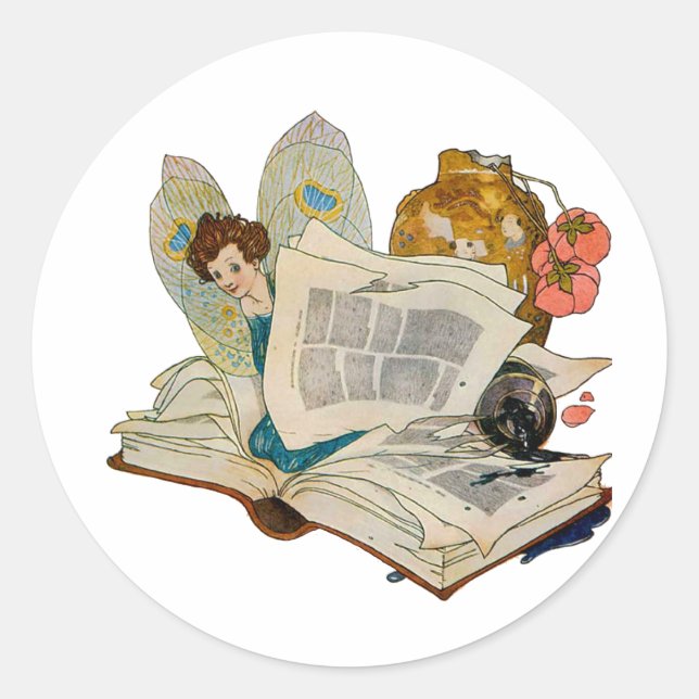 Bookworm Fairy Runder Aufkleber (Vorderseite)