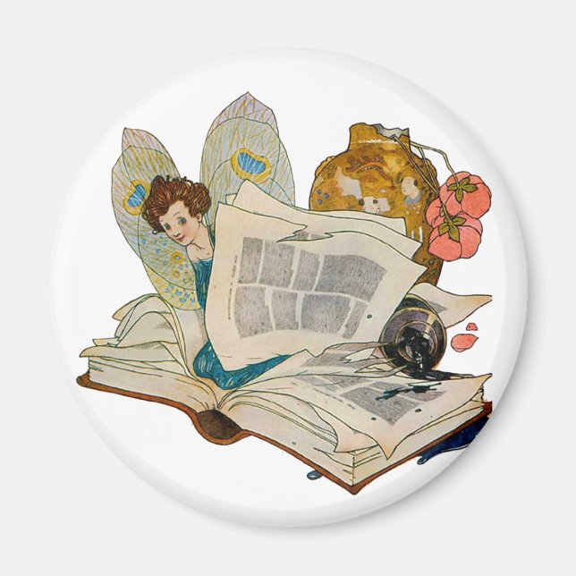 Bookworm Fairy Silver Magnet (Vorne)