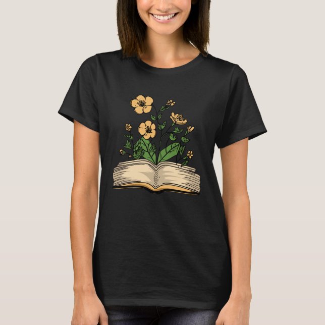 Bookworm Flowers Bibliophile  Librarian Literature T-Shirt (Vorderseite)