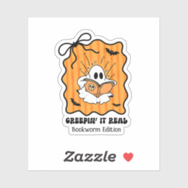 Bookworm Ghost Reading Retro Bow Creepin' It Real Aufkleber