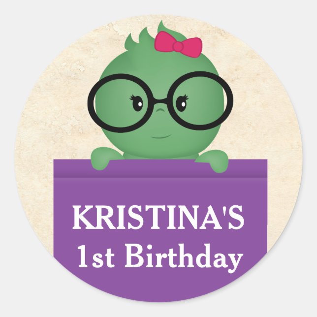 Bookworm Girl Birthday Runder Aufkleber (Vorderseite)