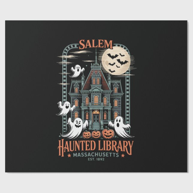 Bookworm Halloween Shirt Haunted Library Geschenkpapier (Flach)