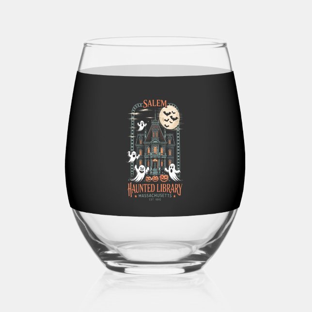 Bookworm Halloween Shirt Spuk Library Weinglas Ohne Stiel (Vorderseite)