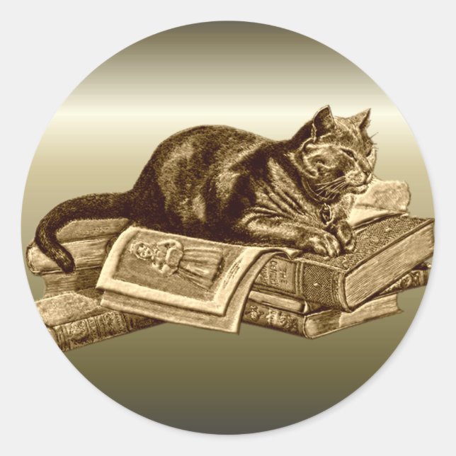 Bookworm Kitty Cat Reading Books Runder Aufkleber (Vorderseite)