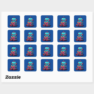 Bookworm Robot - Pixel Art SciFi Reading Design Quadratischer Aufkleber