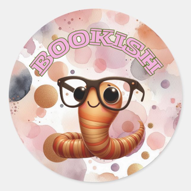 Bookworm Whimsical Aufkleber (Vorderseite)