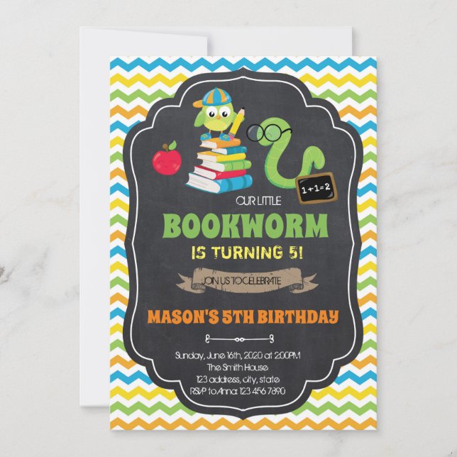BookWorm Zurück zur Party Einladung (Vorderseite)