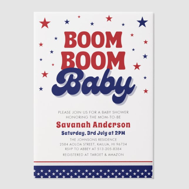 Boom Boom Baby 4. Juli Patriotic Baby Dusche (Vorderseite)