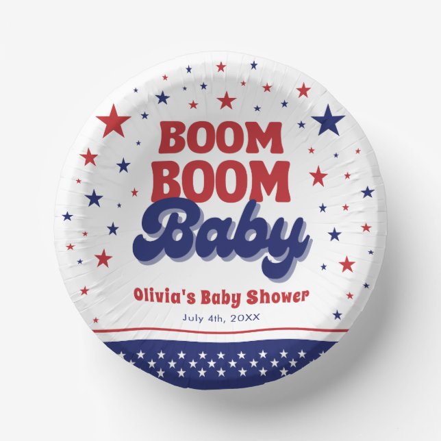 Boom Boom Baby 4. Juli Patriotic Baby Dusche Pappteller (Vorderseite)