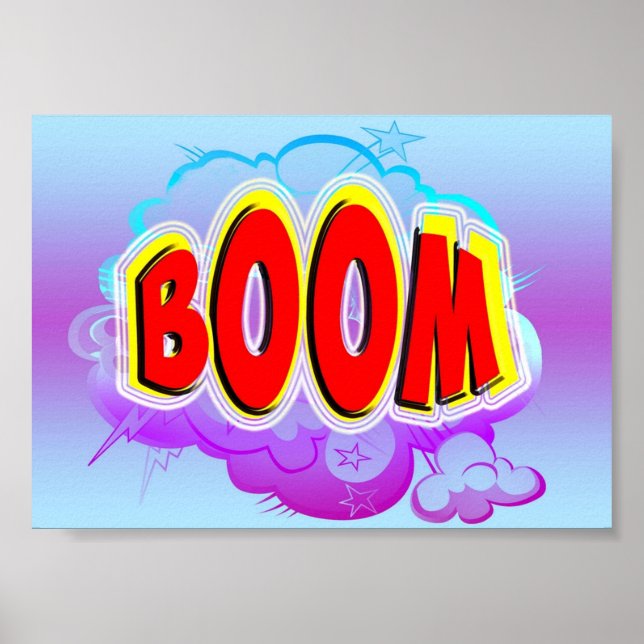 Boom Comic Art Word-Blase mit Blue Cartoon Explore Poster (Vorne)