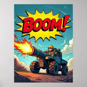 BOOM! Comic Truck Cannon Pop Art Explosionspopster Poster