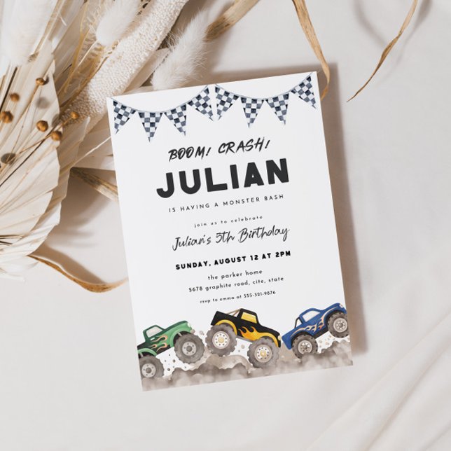 Boom Crash Monster Truck Birthday Invitation (Créateur téléchargé)