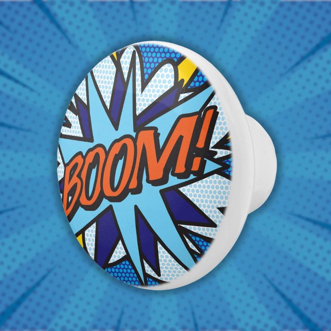 BOOM Fun Retro Comic Pop Kunst, Dichtung und Musik Keramikknauf (BOOM Fun Retro Comic Book Pop Art Ceramic Knob)