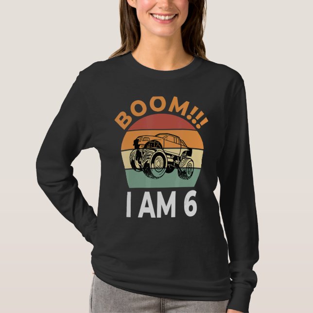 Boom I Be 6 Birthday Boy Celebration Monster Truck T-Shirt (Vorderseite)