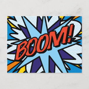 BOOM Lustige Retro-Comic- Pop-Art Ankündigungspostkarte