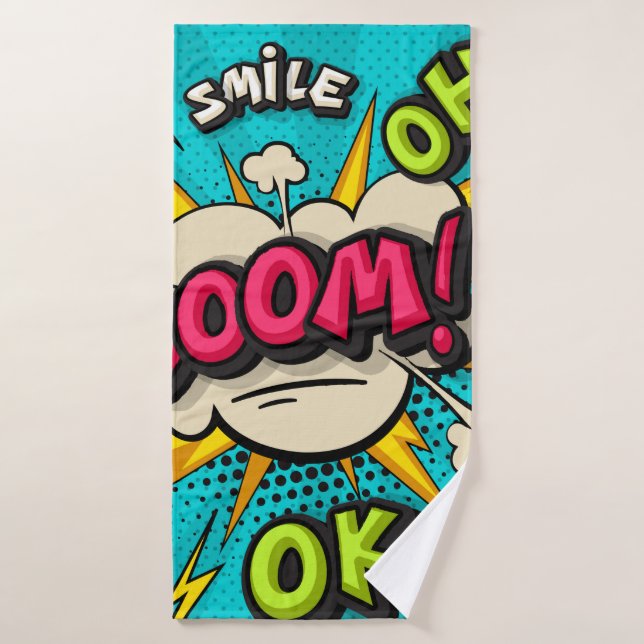 Boom pop art cloud bubble. Smile, wow, pow, cool,  (Serviette de bain)