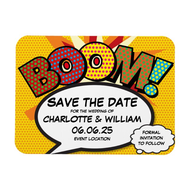 BOOM Save the Date Spaß Comic Buch Modernes Magnet (Horizontal)