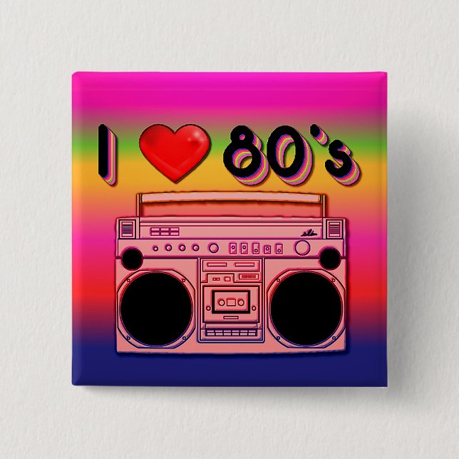 Boombox 80’s Square Retro Button (Vorderseite)