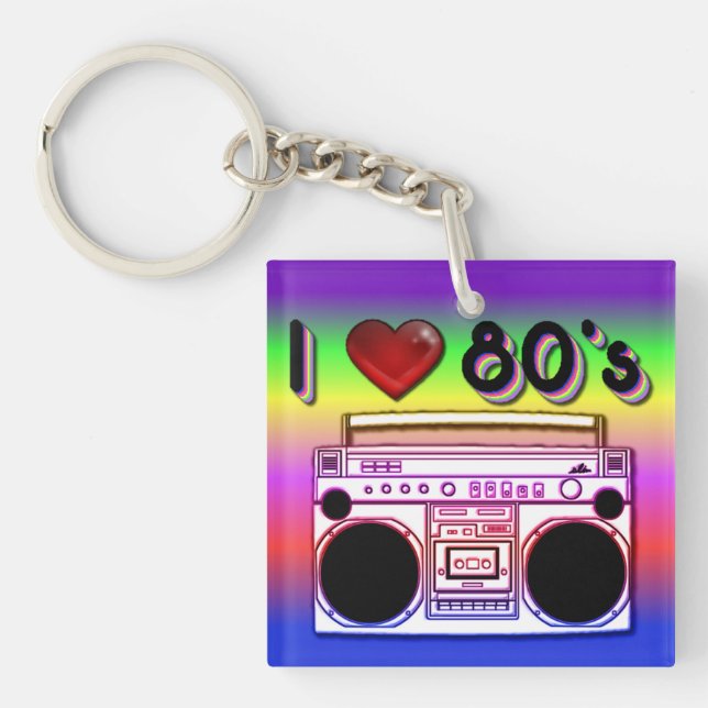 Boombox 80's Retro-Acrylketten Schlüsselanhänger (Vorderseite)