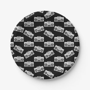 Boombox Druckkunst Muster Boomboxen Schwarz Pappteller