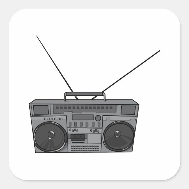 Boombox Ghetto Blaster Jambox Radio Cassette Quadratischer Aufkleber (Vorderseite)