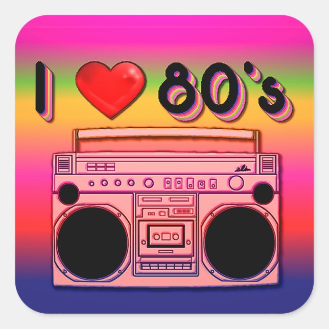 Boombox-Retro-Aufkleber der 80er Jahre Quadratischer Aufkleber (Vorderseite)