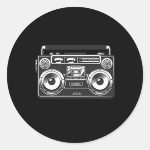 Boombox Vintag 80er Retromusik Hip Hop Rap schwarz Runder Aufkleber