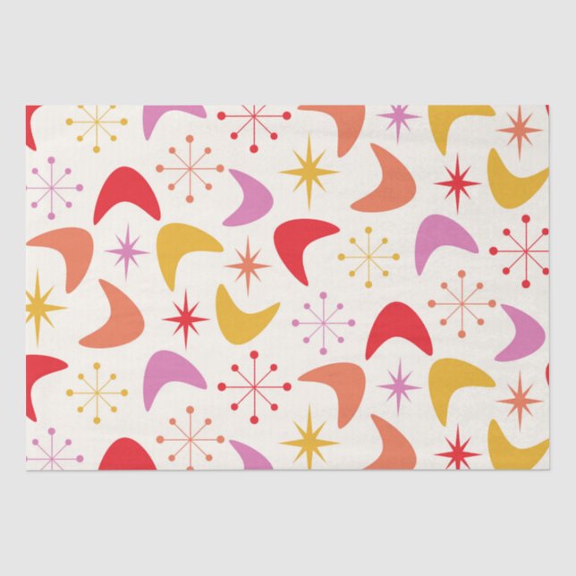 Boomerang Mitte des 20. Jahrhunderts mit farbenfro Seidenpapier (Vorderseite)