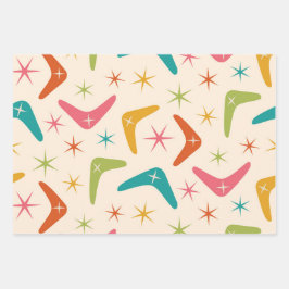Boomerang Mitte des Jahrhunderts mit Retro-Sternex Geschenkpapier Set