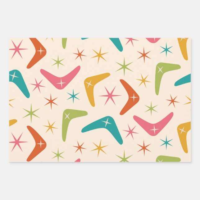Boomerang Mitte des Jahrhunderts mit Retro-Sternex Geschenkpapier Set (Vorderseite)