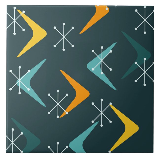 Boomerangs-Sternexplosionen Mitte Aquamarin Fliese (Vorderseite)