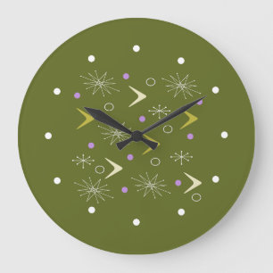 Boomerangs Sternexplosionen Olive Green Große Wanduhr