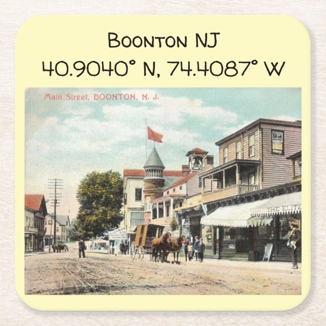 Boonton NJ koordiniert Vintag Style Rechteckiger Pappuntersetzer (Vorderseite)