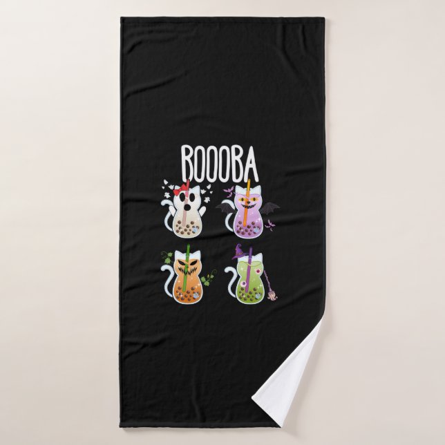 Boooba Kawaii Boba Boire du thé Amoureux des chats (Serviette de bain)