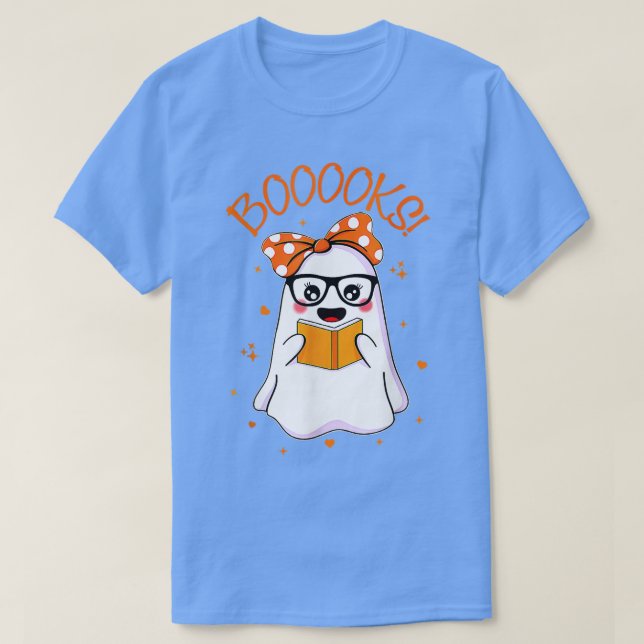 Boooks Niedlich Ghost Reading Library Books Hallow T-Shirt (Design vorne)