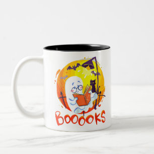 Booooks Funny Ghost Reading Library Books Hallowee Zweifarbige Tasse