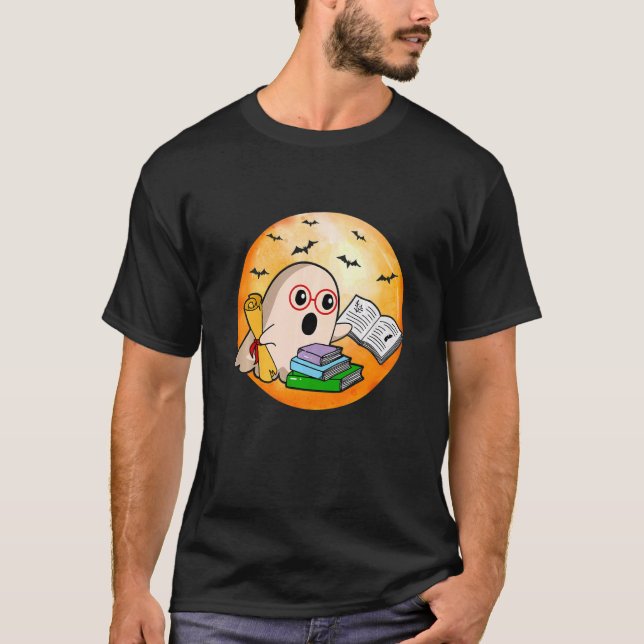Booooks Ghost Boo Read Books Library Teacher Hallo T-Shirt (Vorderseite)