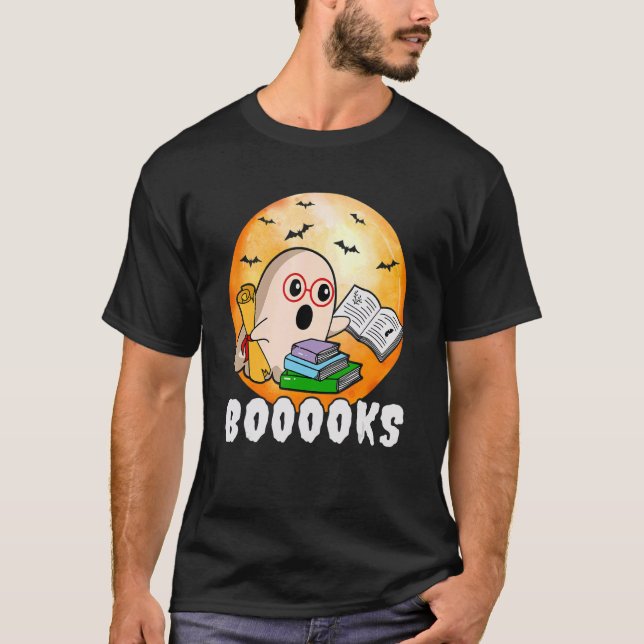 Booooks Ghost Boo Read Books Library Teacher Hallo T-Shirt (Vorderseite)