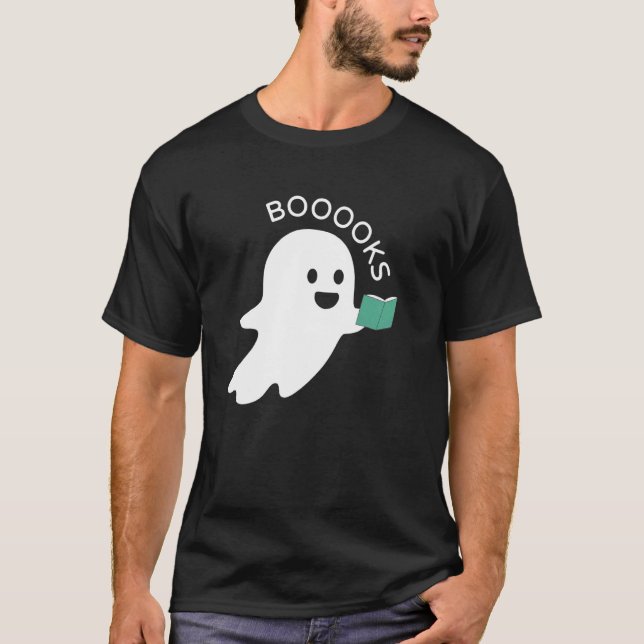 Booooks Ghost Reading Books Halloween T-Shirt (Vorderseite)