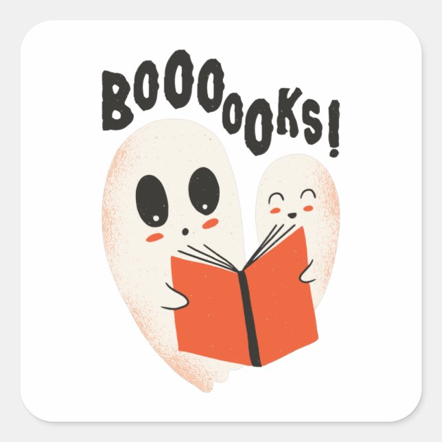 Booooks Ghost Reading Halloween Quadratischer Aufkleber (Vorderseite)
