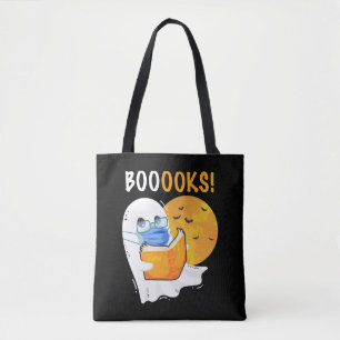 Booooks Halloween-Geist liest Bücher und trägt Tasche