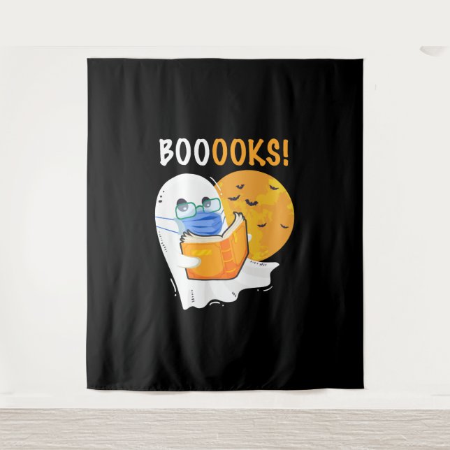 Booooks Halloween Ghost reading books and wearing Wandteppich (Vorderseite)