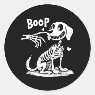 Boop Hand Skelett und Hund Lustiger Halloween-Hund Runder Aufkleber