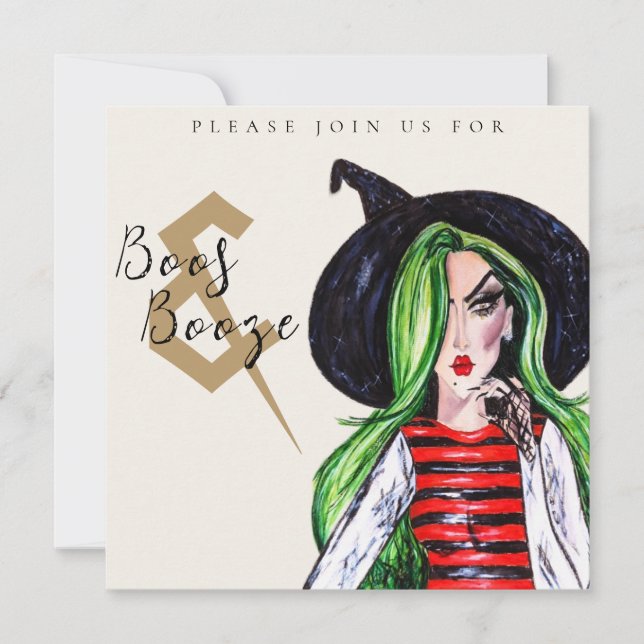 Boos and Booze Halloween Witch Party Invitation (Devant)