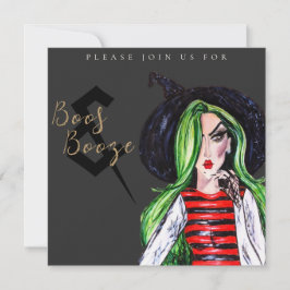 Boos and Booze Halloween Witch Party Invitation Einladung