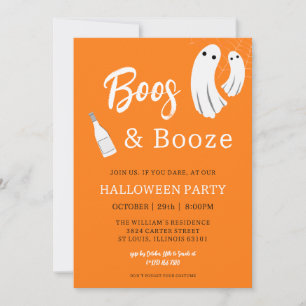 Boos & Booze Adulte Halloween Orange Invitation