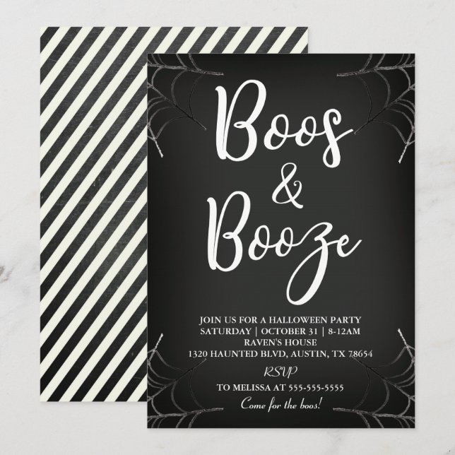 Boos & Booze Chalkboard Halloween Invitation (Devant / Derrière)