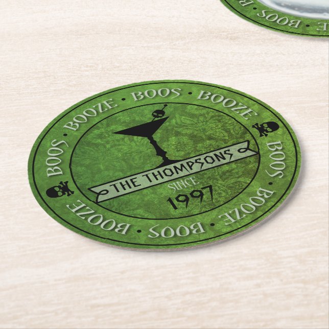 Boos & Booze Halloween Green Custom Paper Unterset Runder Pappuntersetzer (Angewinkelt)